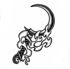 a black and white drawing of a crescent with an ornate design on the bottom half of it