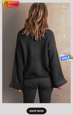 Black Turtleneck Knitted Sweater V-neck Waffle Knit Winter Sweater, Black Waffle Knit Long Sleeve Sweater, Stretch Waffle Knit Sweater For Fall, Black Long Sleeve Waffle Knit Sweater, Black Waffle Knit Sweater For Fall, Black Waffle Knit Fall Sweater, Waffle Knit Long Sleeve Sweater, Stretch Waffle Knit Long Sleeve Sweater, Long Sleeve Waffle Knit Stretch Sweater