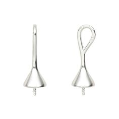 a pair of silver earrings on a white background