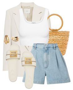 Shorts With Blazer Outfits, Casual Date Outfit Summer, Vaca Outfits, Neutral Summer Outfits, Fashion Date Night, White Cropped Tank Top, Elevated Wardrobe, Fendi Sandals, White Shorts Outfit