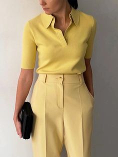 Daily Short Sleeve Slim Polo Collar Shirt | stylewe How To Style Jumpsuit, Summer Interview Outfit, Smart Casual Shorts, Conference Outfit, Summer Business Casual Outfits, Polo Shirt Outfits, Business Professional Outfits, Business Casual Summer, Business Casual Outfits For Women