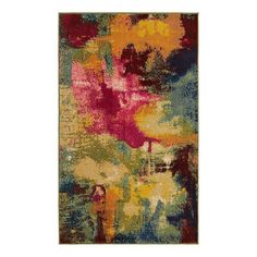 an abstract rug with various colors and shapes