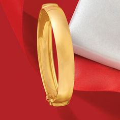 Ross-Simons - Italian 14kt Yellow Gold Bangle Bracelet. 8". This luxurious bangle bracelet is a must-have for your repertoire. The perfect choice for a classic aesthetic, this Italian essential radiates in polished 14kt yellow gold. Figure 8 safety. Box clasp, 14kt yellow gold bangle bracelet. Classic 14k Gold Hallmarked Cuff Bracelet, Classic Gold Hinged Cuff Bracelet, Classic Hinged Bangle, Classic Gold Hinged Bangle, Classic Hinged Bangle Bracelet, Classic Hinged Bangle For Formal Occasions, Classic Formal Hinged Bangle, Classic Gold Bangle Bracelet For Formal Occasions, Classic Hinged Bangle As Gift