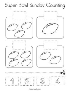 the printable worksheet for numbers 1 - 3 with pictures of footballs