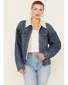 Levi's Women's Medium Wash 90s Sherpa Trucker Jacket , Blue