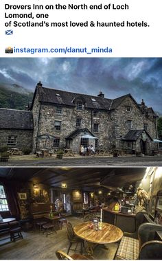 an old stone building with two pictures of it and the same photo in different places