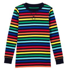 the long sleeve rainbow stripe pj top - Only from Primary - Solid color kids clothes - No logos, slogans, or sequins - All under $25 Cotton Sleepwear For Sleepover In Fall, Multicolor Cotton Sleepwear For Sleepovers, Multicolor Cotton Sleepwear With Relaxed Fit, Multicolor Relaxed Fit Cotton Sleepwear, Fall Cotton Sleepwear With Relaxed Fit, Relaxed Fit Cotton Sleepwear For Fall, Playful Cotton Sleepwear For Winter, Casual Striped Sleepwear For Sleepover, Organic Cotton Long Sleeve Tops For Loungewear