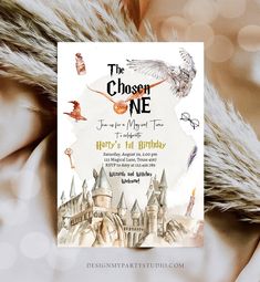 a harry potter birthday party with hogwart's castle on the front and back