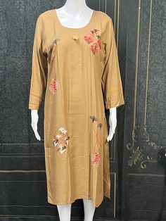 Size 42 : Clearance kurti made in India sizes are given by Bust measurement (inches) Festive Free Size Tunic Kurta, Festive Straight Kurta In Rayon, Festive Brown Kurta With Printed Motifs, Eid Rayon Straight Kurta, Festive Long Sleeve Rayon Kurta, Brown Straight Kurta With Dabka Detail, Unstitched Brown Straight Kurta, Festive Rayon Straight Kurta, Brown Unstitched Straight Kurta