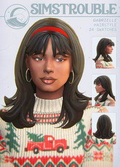 an image of a woman's head with long hair and bangs in the style of simstouble