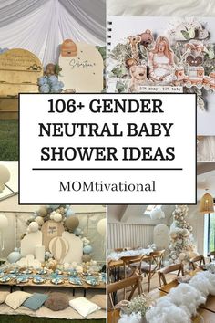 a collage of baby shower items and decorations with the words,'10 gender neutral baby shower ideas '