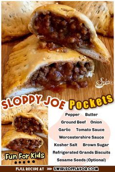 Tender biscuits filled with a saucy Sloppy Joe filling make Sloppy Joe Pockets a delicious on-the-go snack, fun for kids' lunch or dinner, movie night, game watching and snacks for your Super Bowl party! #gameday #sloppyjoe #funforkids