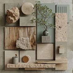 Home Staging Moodboard, Wall Mood Boards Aesthetic, Material Collage Interior Design, Interior Design Information, Home Material Board, Biophilic Design Mood Board, Moodboard Aesthetic Interior Design, Interior Design Boards Layout, Textures In Interior Design