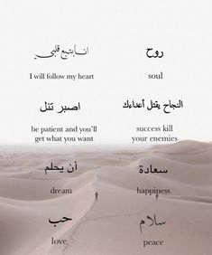 the words in arabic are written on sand dunes