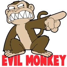 an evil monkey pointing to the right