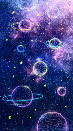 an image of the planets in space with stars and lines coming out of them, as if they were flying through the night sky