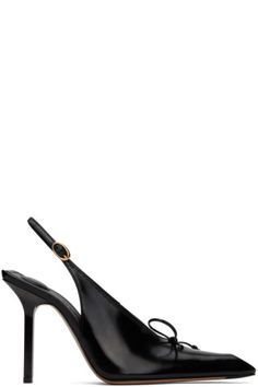 Elegant Black Slingback Pumps With Single Toe Strap, Black Leather Slingback Pumps With Single Toe Strap, Black Calf Leather Slingback Pumps For Evening, Evening Calf Leather Slingback Pumps With Almond Toe, Sleek Calf Leather Slingback Pumps For Party, Chic Black Slingback Pumps With Single Toe Strap, Jacquemus Heels, Jacquemus Shoes, Leather Bow