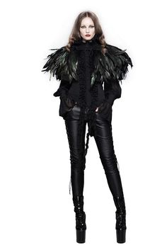 Add an edge to your wardrobe with this chic unisex gothic black raven feathered hooded jacket. made from high-quality polyester, this jacket features a unique goth-inspired design and is perfect for any occasion. Green Bolero, Raven Costume, Crow Feather, Raven Feather, Dark Punk, Feather Cape, Cape For Women, Mode Steampunk, Gothic Looks