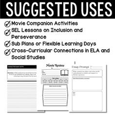 a poster with text that says, how to use sugested uses movie companion activities