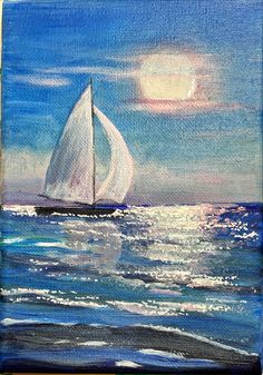 a painting of a sailboat in the ocean