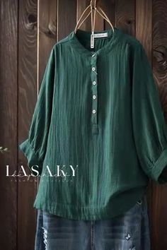 Lasaky - Premium Womens Relaxed Fit Blouse with Double-Layered Cotton Chiffon and Five-Quarter Sleeves Sleeves For Women, Fitted Blouses, Fabric Names, Quarter Sleeve, Types Of Collars, Double Layer, Types Of Sleeves, Chiffon, Relaxed Fit