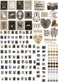 an assortment of letters and numbers with pictures on them