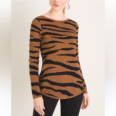 Chico Textured Tiger-Stripe Bateau-Neck Sweater Elevate The Everyday With This Chic Sweater. The Tiger Stripes Are Textured For Added Emphasis On This Soft Sweater That's Designed To Wear Solo Or As A Layering Piece. Pair It With Jeans And Your Favorite Boots For Fierce Casual Style Or With Pants For A Refined Work Look. Textured Sweater-Knit Fabric. Classic Fit With Long Sleeves And Bateau Neckline. Regular Length: 26". Petite Length: 24.5". Rayon, Nylon. Machine Wash. Imported. Color : Sweet C Chic Sweater, Missouri Tigers, Textured Sweater, Bateau Neck, Favorite Boots, Chic Sweaters, Bateau Neckline, Tiger Stripes, Soft Sweater