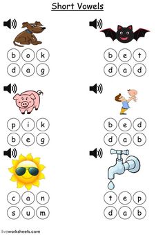 short words worksheet with pictures to help students learn the letter sounds and read them