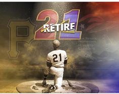 a baseball player sitting on top of a base in front of the number 21 sign