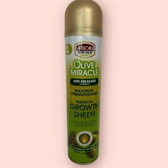 African Pride Olive Miracle Growth Sheen 8 oz helps restore hair's natural beauty and boosts shine. It features a light, non-greasy formula that helps to stop breakage and split ends. African Pride anti-breakage formula also works to repair dry, damaged hair. It's easy to use and can easily be added to your hair care regimen. This spray deep conditions and starts working with just a few sprays. Use it daily to revitalize dry, dull hair for healthier hair that is softer, Silkier, and full of shin Miracle Hair Growth, Olive Miracle, Dry Dull Hair, Shea Butter Oil, Hair Care Regimen, Jamaican Black Castor Oil, Healthier Hair, Hair Control, Texturizing Spray