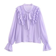 Product Type: ShirtsStyle: ElegantFit: LooseFabric: PolyesterPattern: SolidElement: Button,Ruffle,TieTop Length: RegularNeckline: Crew NeckSleeve Type: Lantern SleeveSleeve Length: Long SleeveMain Composition: SpandexSeason: Spring/Fall Shirts Style, Stil Elegant, Loose Fabric, Purple Shirt, Unique Shirt, Niche Design, Elegant Shirt, Evening Gowns Formal, Tie Top