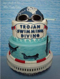 there is a cake that has swimming goggles on it