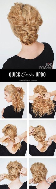 Woman With Curly Hair, Diy Updo, Curly Braids, Hair Romance, Easy Hair Updos, Peinados Recogidos