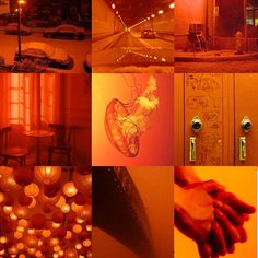 a series of photographs with different lighting and objects in them, including candles, lightshades, hand - held pictures, and other things that appear to be lit up