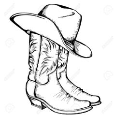 a drawing of a cowboy hat and boots