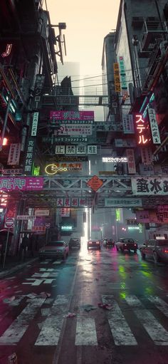 a city street filled with lots of neon signs