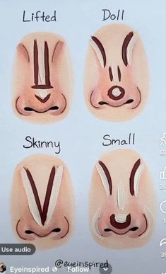 Makeup Looks And Tutorials, Nose Contouring For Beginners, Contour Nose Makeup, Small Nose Contouring, Emo Nose Contour, Nose Counter Makeup, Contour Nose Shapes, Small Nose Makeup Tutorial, Perfect Nose Contour