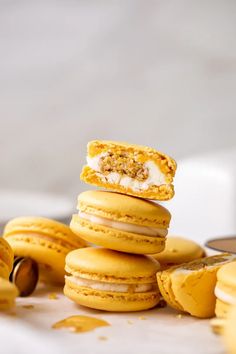 a stack of yellow macaroni and cheese sandwiches