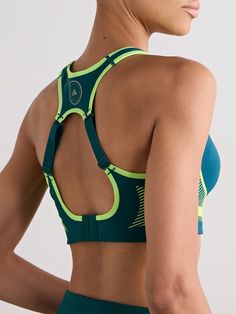 ADIDAS BY STELLA MCCARTNEY TruePace stretch-recycled sports bra | NET-A-PORTER Green Sports Bra For Training, Green Sports Bra With Built-in Padding, Green Breathable Functional Activewear, Green Sportswear Activewear For Sports, Green Functional Activewear For Sports, Functional Green Sports Bra, Green Athletic Fit Sports Bra For Training, Sporty Activewear For Running With Light Support, Functional Green Activewear For Sports