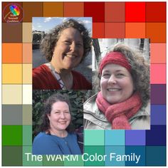 three women are smiling in front of a color swatter with the words, the warmm color family