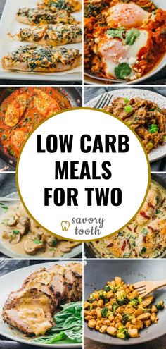 the keto meals for two are shown in four different pictures, with text overlay