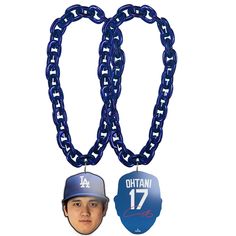 a baseball player's head is attached to a chain with a photo of him