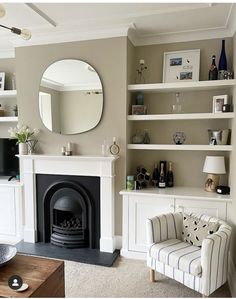 a living room filled with furniture and a fire place