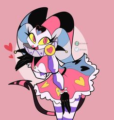 an image of a cartoon character with hearts on her chest and cat in the background