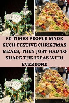 a long table with many different types of food on it and the words 50 times people made such festive christmas meals, they just had to share