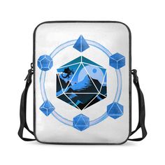 a white and blue laptop case with an image of a mountain scene