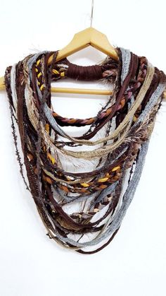 BEAUTIFUL, HANDMADE, SCARF NECKLACE, AUTUMN SHADES Product description: Handmade, multi-strand  hand cut fabric threads and various different yarns and braids,  unusual and beautiful neck wrap.  This piece will make you fashionable and bring any clothing to life. FUN TO WEAR FABRIC JEWELRY BY UNIKATINA Check out for more similar accessories   HERE.  Payment:                 We only accept pay pal. Shipping: I ship WORLDWI Avatar Clan, Beautiful Neck, Necklace Product, Handmade Scarf, Scarf Necklace, Hippie Necklace, Wear Necklaces, Neck Wrap, Cool Necklaces