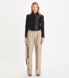 Calf Hair Jacket: Women's Designer Jackets | Tory Burch Hair Jacket, Designer Bottoms, Designer Jackets, Tory Burch Miller, Wool Trousers, Wool Pants, Calf Hair, Jacket Design, Casual Sweaters