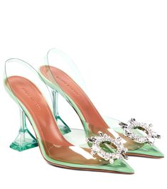 AMINA MUADDI Begum embellished PVC slingback pumps size 38 New without box without dust bag Mint Green Heels, Muaddi Shoes, Amina Muaddi Begum, Amina Muaddi Shoes, Bridal Clutch Bag, Mid Heels Pumps, Glitter Sandals, Polyvinyl Chloride, Satin Pumps