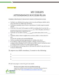 the child's attendance success plan is shown in this document, which includes instructions to help